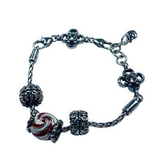 Brighton Bracelet Peppermint Twist 3 Bead Charms Adjustable Lobster Claw Clasp